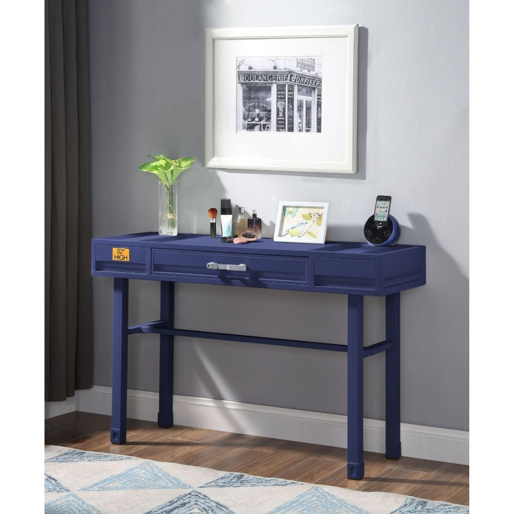 Cargo Blue Metal & Wood Vanity Desk with Storage Drawer