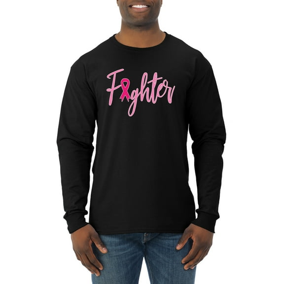 Wild Bobby, Fighter Breast Cancer Survivor, Breast Cancer Awareness, Men Long Sleeve Shirt, Black, Small