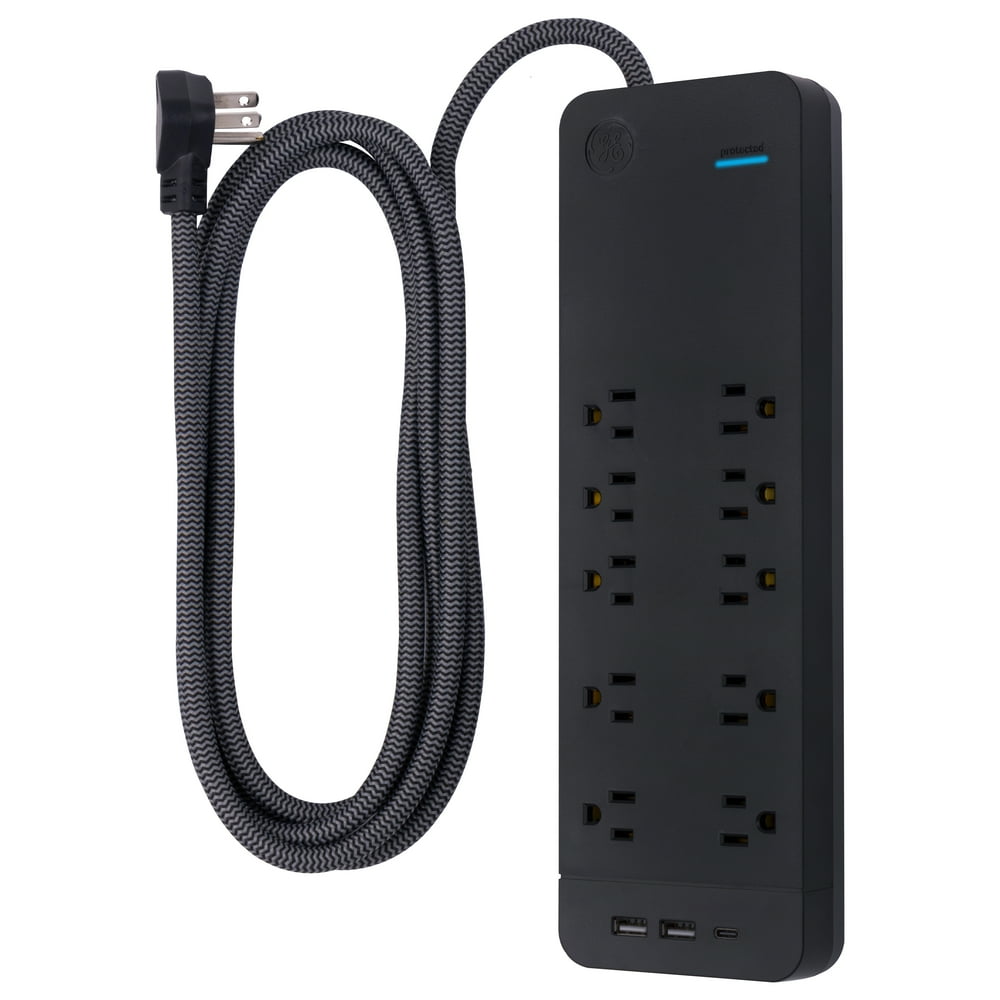 GE 10 Outlet, 2 USBA, 1 USB C Surge Protector with 8 ft. Designer