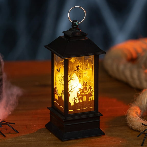 Halloween Globe Lantern with Spooky Pumpkin Design Battery Operated Lighted Lantern for Indoor Outdoor Halloween Festival Decoration Party Gifts and Home Decor Spooky Scene Illumination