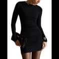 thumbnail image 2 of Vestido Corto Ajustado Básico de Punto de Larga para Mujer, de Otoño, para Fiesta, Cóctel o Noche Negro S, 2 of 9