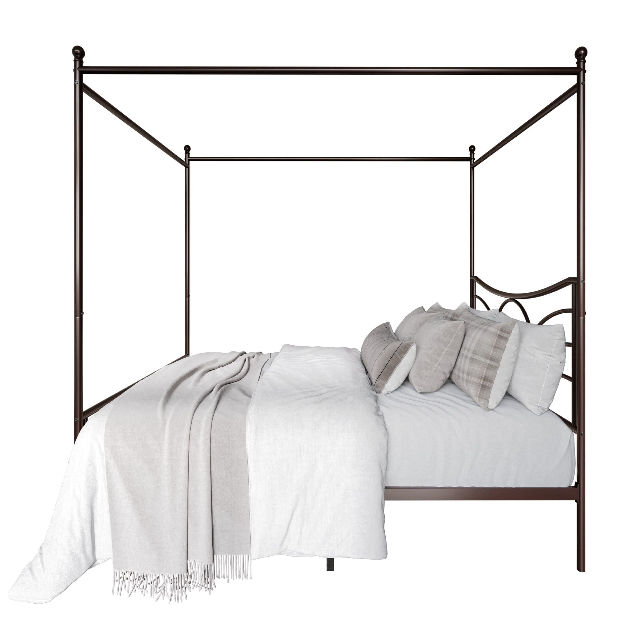 Home Design Denver Full Metal Canopy Bed Frame with Arched Headboard, Center Support Leg, Brown, Easy Assembly