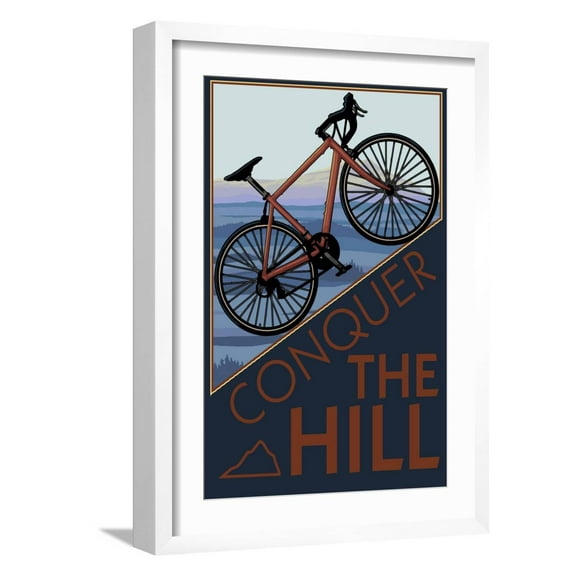 Art.com Conquer the Hill - Mountain Bike Art Print by Lantern Press, White Frame Wall Art, 17" x 23"
