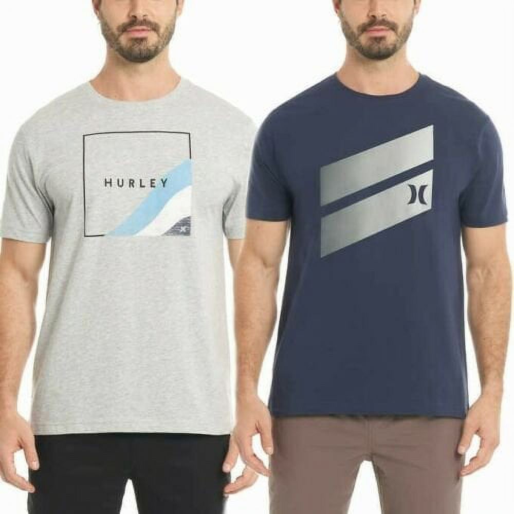 Hurley Men’s 2-Pack Graphic Tees – Logo Crew Neck, Short Sleeve, Cotton Jersey