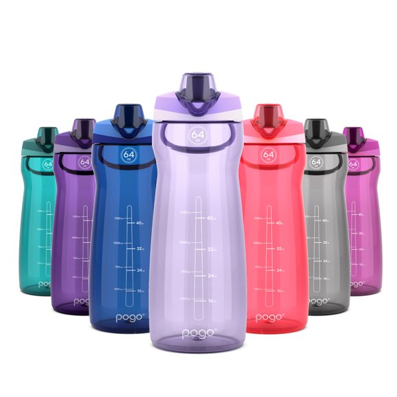 Pogo Botella De Agua De Plástico De 64 Oz Con Tapa A Prueba De Fugas Y Asa De Transporte Marcas De Capacidad Reutilizables Sin Bpa Apto Para Lavavajillas Perfecto Para Viajes Escuela Al Aire Libre Y G
