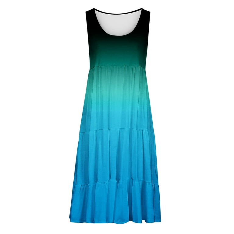summer colour dresses Alkepwun Sun Dress Women's Colour-Block Sleeveless Round-Neck Layered Tiered Loose Lightweight Breathable Beach Vacation Sundress, Size: Small soft and comfortable 💖 Summer dresses with the