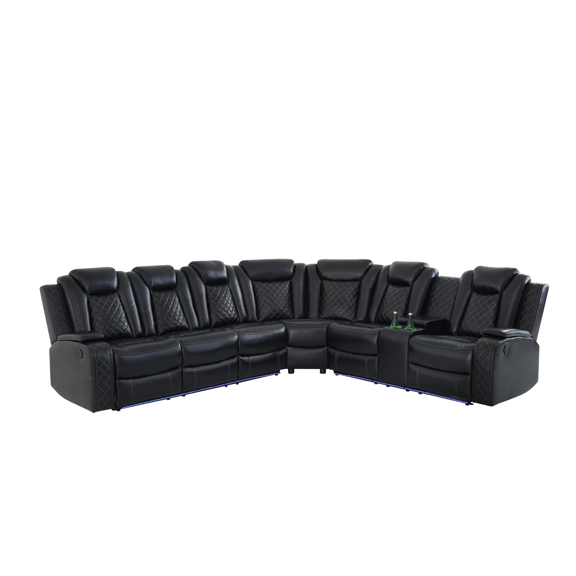 Gewnee Air Leather Power Recliner Sectional Sofa，L‑Shaped Recliner Couch with Cup Holders，Wireless Charging, LED Ambient Light, Console Storage，Home Theater Sofa for Living Room,Black