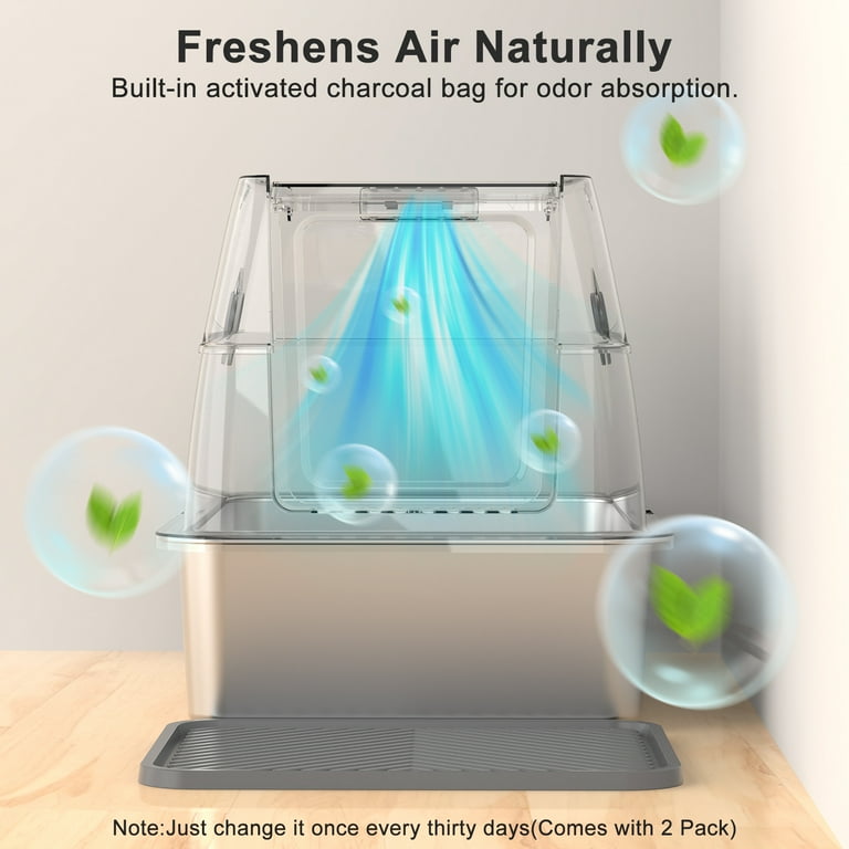 Stainless Steel Cat Litter Box - XL Enclosed Design With Mat, Scoop & Toy