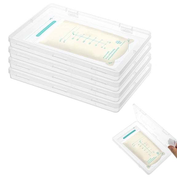 Duslogis 4Pcs Clear Breast Milk Freezer Storage Organizer,Space Saving Breastmilk Freezer Tray for Breastfeeding Bag Organization, Reusable Breastmilk Storage Containers,7.48 x 5.11 x 0.67 in