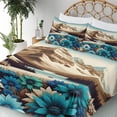 thumbnail image 3 of Ambesonne Lake Fitted & Top Sheet Set with Sham, Mountain Scene Icy Tone Floral, Pale Blue Pastel Brown, 3 of 5