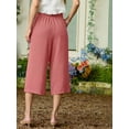 thumbnail image 6 of Cueply Womens Capri Pants Casual Loose Cropped Pants Summer Wide Leg Palazzo Capris with Drawstring Pockets, 6 of 7