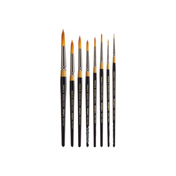 Kingart, Original Gold 9000 Round Series, Premium Golden Taklon Artist Brush, Set of 8, for All Ages