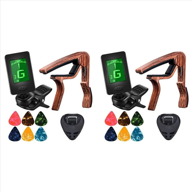 2X Afinador de Cejilla de Guitarra Apto para Ukelele ViolíN Bajo EléCtrico Guitarra AcúStica con PúAs y Soporte de PúAs Accesorios de Guitarra