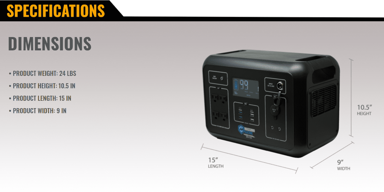 Massimo 1200W Electric Portable Power Station for Emergencies, Camping & Travel