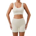 thumbnail image 3 of Women Seamless Ribbed Yoga Sets Workout 2 Pc Gym Ribbed Crop Tank Bar And Shorts, 3 of 9
