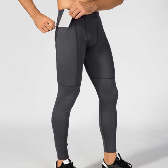 lmcalzta Mens Athletic Pants with Pockets Slim Fitting Leggings Basketball Gym Yoga Athletic Base Layer