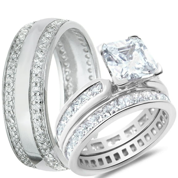 His and Hers Wedding Ring Set Matching Sterling Silver Anniversary Bands for Him and Her (5/11)