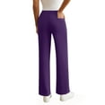thumbnail image 4 of OGLCCG Womens Straight Leg Yoga Pants Elastic High Waist Wide Leg Work Dress Pants with Pockets Solid Color Casual Stretch Lounge Trousers,L,Purple, 4 of 7