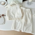thumbnail image 2 of DHFJKG Girls Summer Outfits 2 Piece Set Casual Knit Sleeveless Top With Wide Leg Pants Breathable Lace Hollow Out Design Trendy Toddler Clothes For Ages 2-10 O-Neck Leisure Outfit, 2 of 9