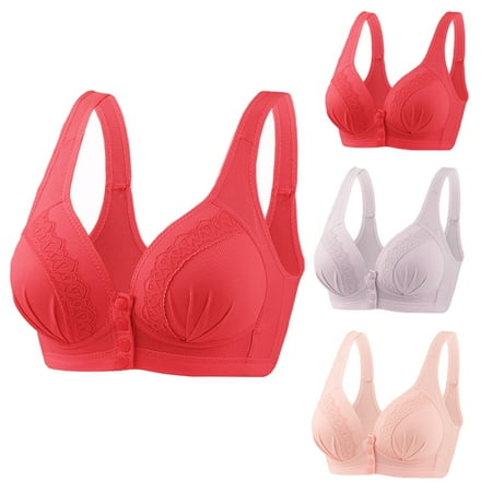 GERsome Front Button Bra Front Closure Everyday Sports Bras Comfort Wireless Bras Full Coverage Bras for Women & Girls Pack of 3 Assorted Color Red/Light Purple/Light Pink M