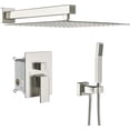 thumbnail image 3 of Rain Shower System Faucet Set Brushed Nickel Finish Stainless Square Rainfall Shower Head with Handheld Solid Brass Valve Included, 3 of 3