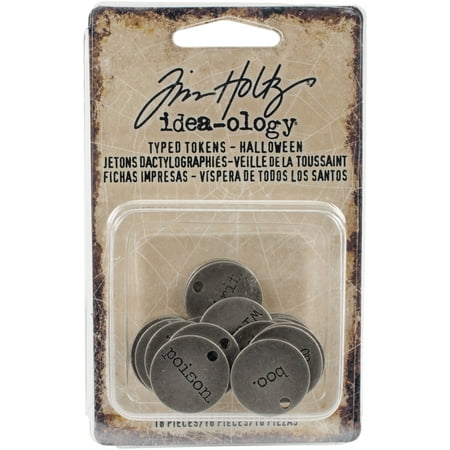 - Idea-Ology Metal Typed Tokens 18/Pkg-Antique Nickel Halloween Words .75