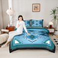 thumbnail image 5 of Homewish Tribal Aztec Adult Bedding Comforter Set, Blue Triangle Abstract Twin Comforter Sets, Western Hippie Bohemian Reversible Bedding Set, Ultra Soft Bedroom Decor, 2 Pieces, 5 of 9