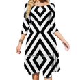 thumbnail image 1 of Vestido acampanado con estampado geométrico en blanco y negro, vestido de cuello cuadrado, vestido elegante de moda para mujer, vestido estampado en blanco y negro, 1 of 6
