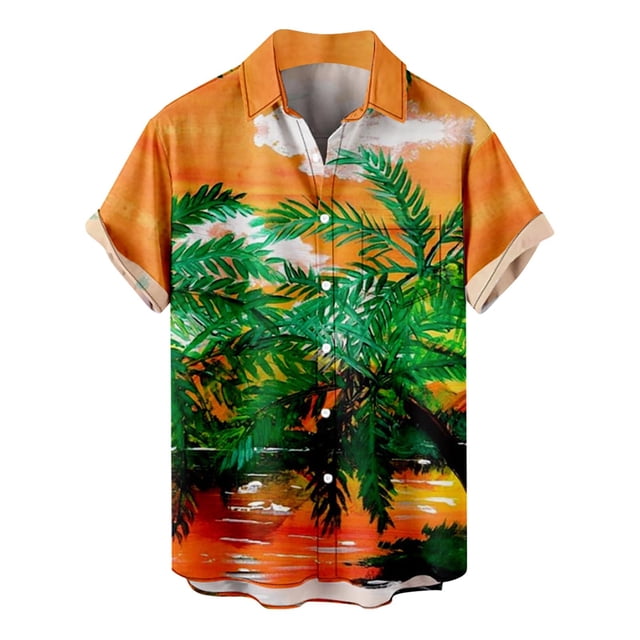 Camisas Cuello De Hombre Camisa de manga corta con estampado digital 3d de ocio de tendencia de moda de playa de turismo de vacaciones de verano para hombres (Green, XL)