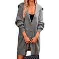 thumbnail image 4 of Women'S Solid Color Long-Sleeved Lapel Pocket Cardigan Three-Button Mid-Length Sweater Coat Grey S, 4 of 10