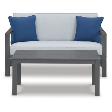 Signature Design by Ashley Fynnegan Outdoor Loveseat with Table Gray