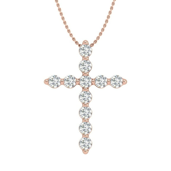 1/4 Carat Diamond Cross Pendant Necklace in 10K Rose Gold (Silver Chain Included)