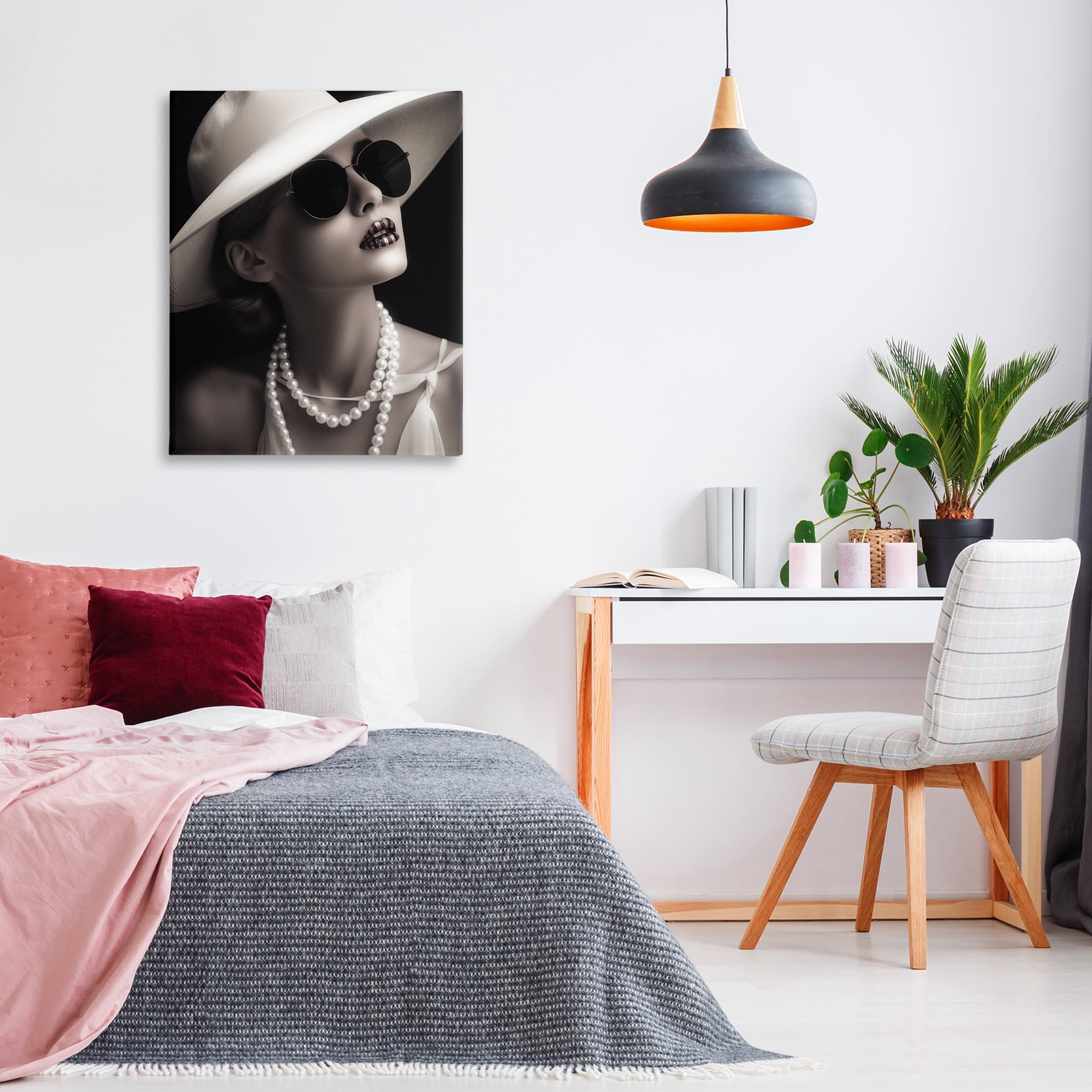 Stupell Industries Trendy Girl with Striped Lips Novelty Painting Gallery Wrapped Canvas Art Print Wall Art, 30 x 40