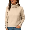 thumbnail image 5 of Women's Turtleneck Sweaters Fall Fitted Long Sleeve Pullover Sweater Ribbed Knit Basic Tops Khaki XL, 5 of 5