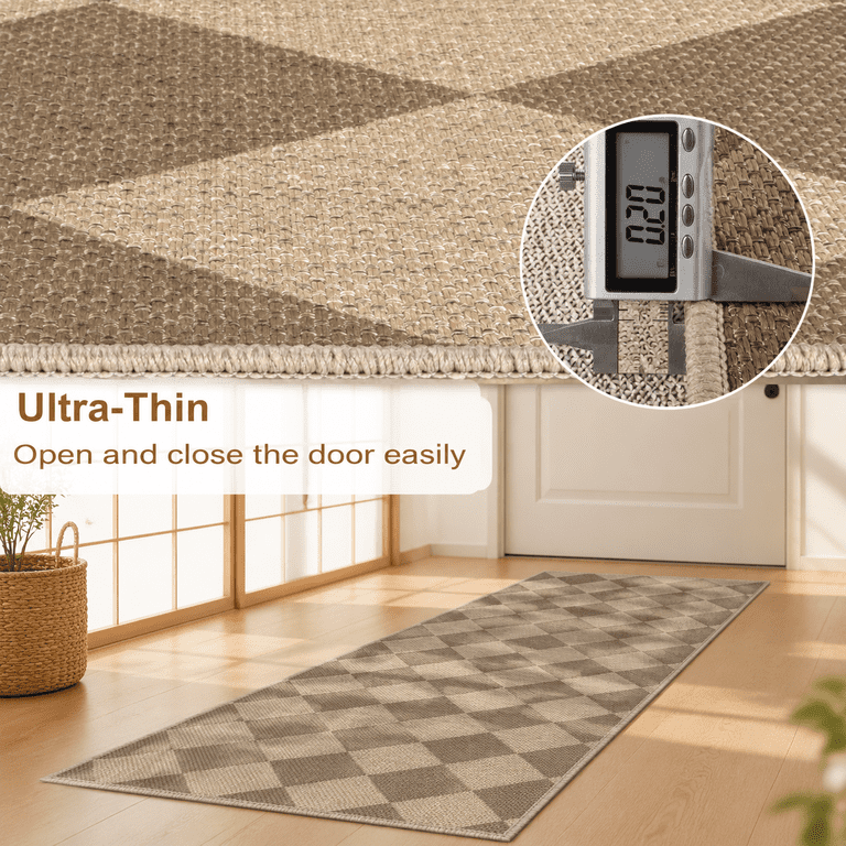 Chequered Rag Easy Jute Checkered Runner Rug 2x6 Brown Modern Washable Rugs For ...