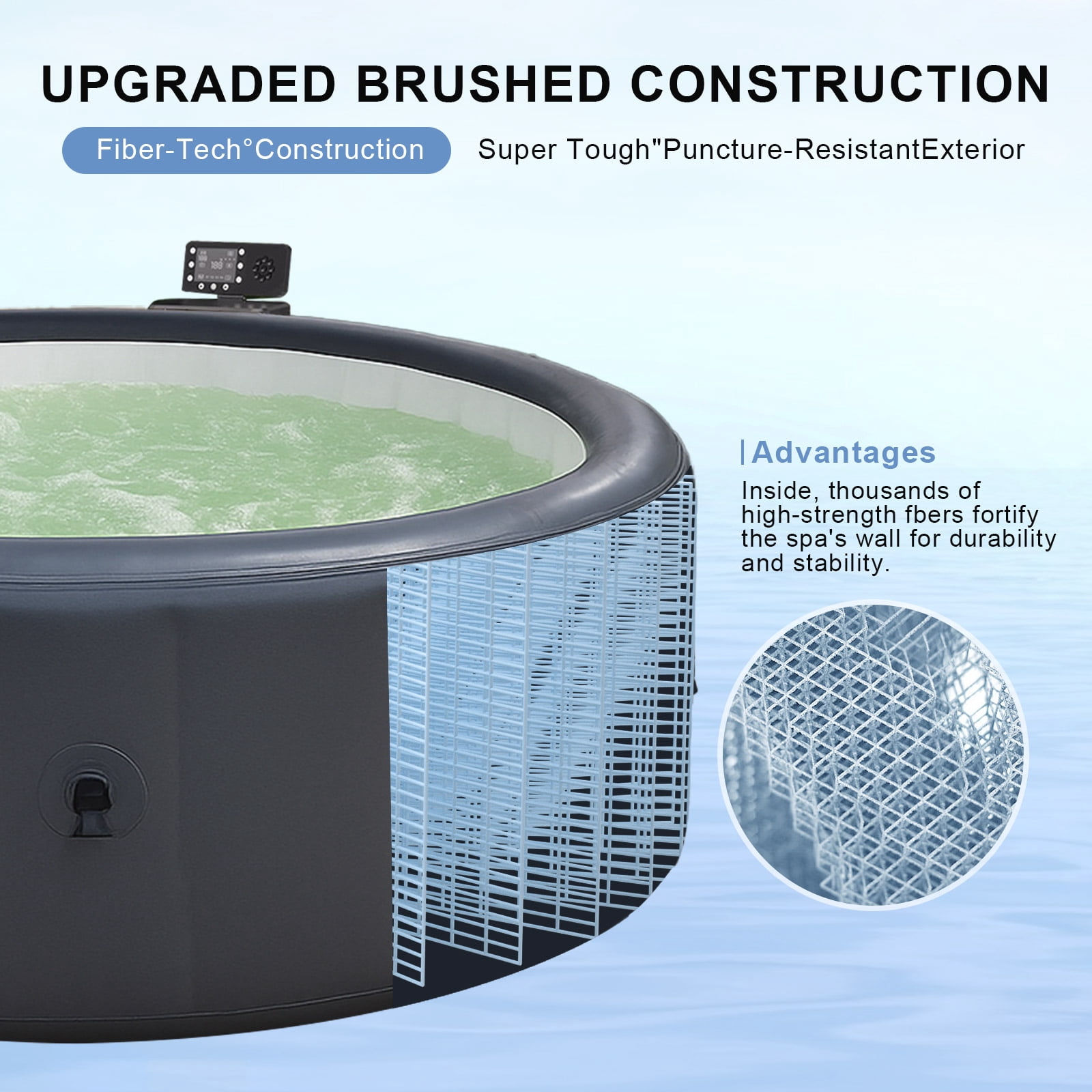 196*71cm Hot Tub, Swimming Pool With Heating, Bubble Massage, Ambient Lighting, Filtration, And One Click Inflation. Home Inflatable Massage Bathtub, Grey