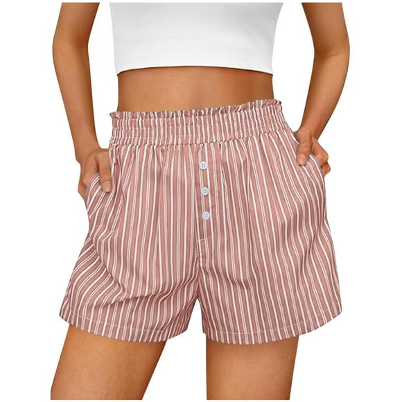 Plebaso Casual Plaid Shorts Womens Elastic High Waist Lounge Shorts with Pockets Comfy Pajama Bottom