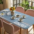 thumbnail image 3 of Daisy Flower Blue Table Cloths for 3 Foot Rectangle Tables, Farmhosue Country Floral Wooden Grain Patio Waterproof Elastic Fitted Tablecloths, Washable Rectangular Table Cover for Camping, 3 of 8
