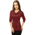 thumbnail image 4 of Women's Cowl Neck Long Sleeves Buttons Decor Ruched Top, 4 of 6