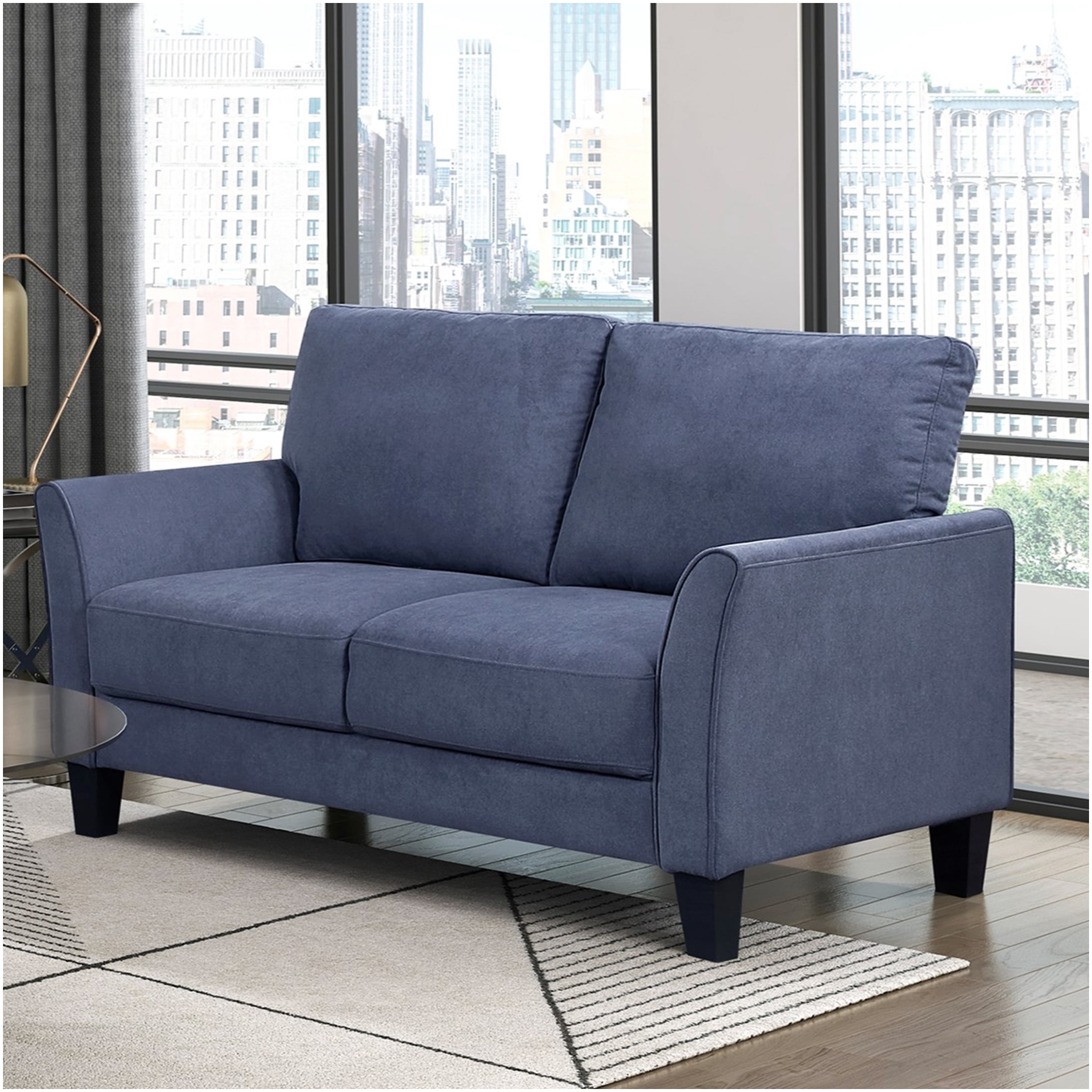 Modern Blue Loveseat Sofa with Plush Upholstery for Living Room, Compact Two-Seater with Solid Wood Frame