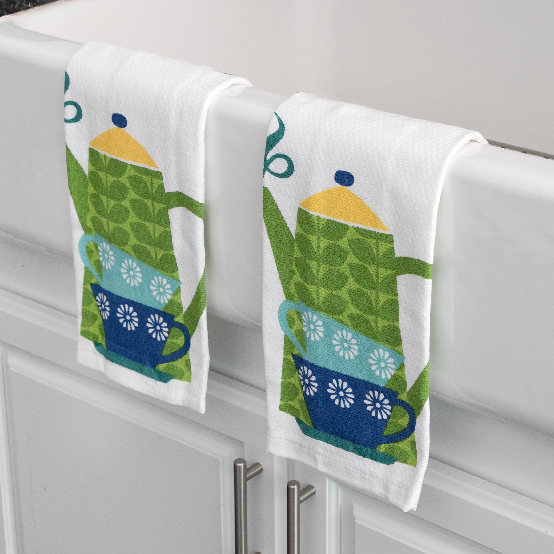 T-Fal Pigment Print Dual Woven Kitchen Towel, Two Pack, Coffee Cups