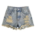 thumbnail image 3 of Girls Ripped Jean Shorts Vintage Straight Leg Denim Shorts Frayed Hem Cute Denim Shorts Streetwear Jean Shorts Ripped, 3 of 8