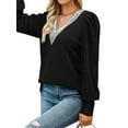 thumbnail image 4 of Hibeli Women Casual V Neck Color Block Lace Spliced Long Sleeve Blouse Tops, 4 of 5