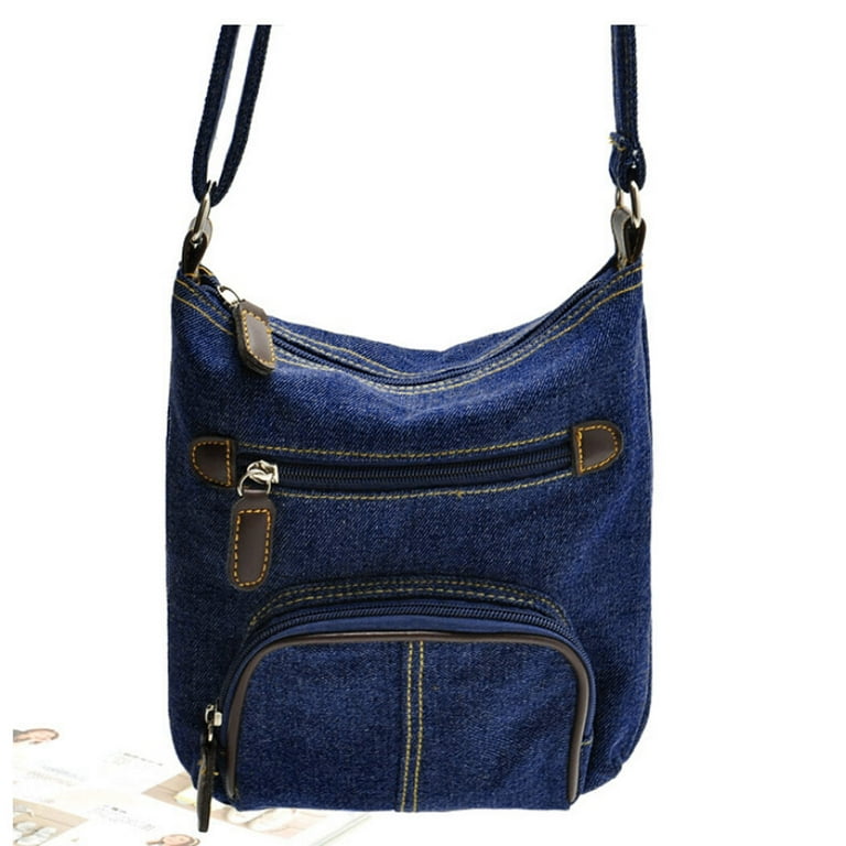 Denim Crossbody Bag Coofit Casual Mini Shoulder Bag Messenger Bag Purse for School Kids Teen Men Women Dark Blue
