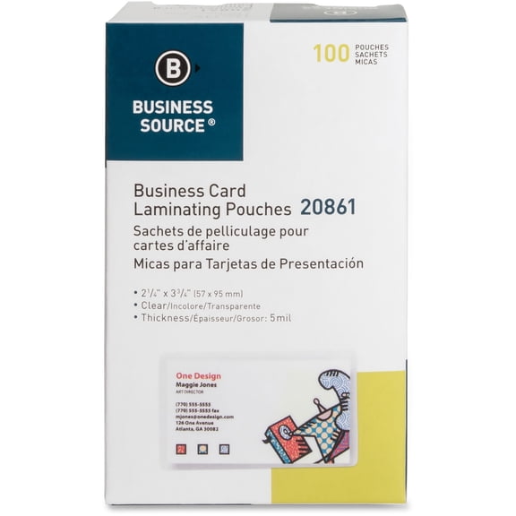 Business Source, BSN20861, 5 mil Business Card Laminating Pouches, 100 / Box, Clear