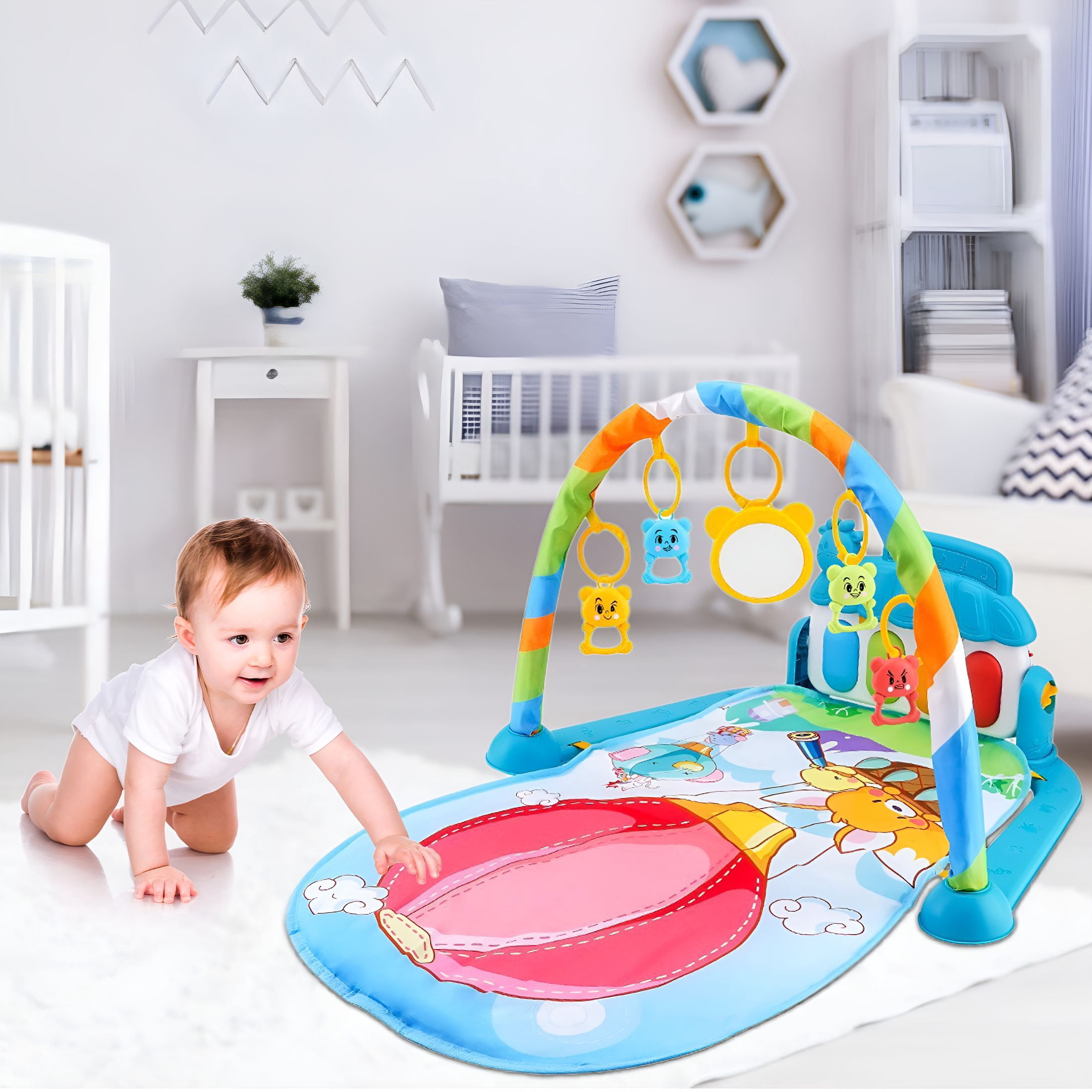 RLESO Play Mat,Tummy Time Mat Toys,Musical Learning 0-6 Mon,Adorable Animal-Themed Play Gym with Piano Panel,Tummy Time Mat Activity Center,Style C
