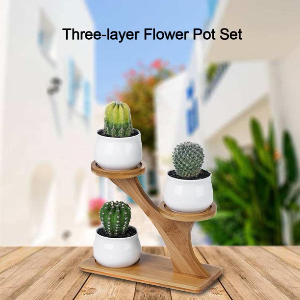 Horypt Simple White Innovative Succulent Plant Vase With Treetop Bamboo Frame Zakka Combination Ceramic Flower Pot Home Office Decoration Plants Not Included Walmart Com Walmart Com