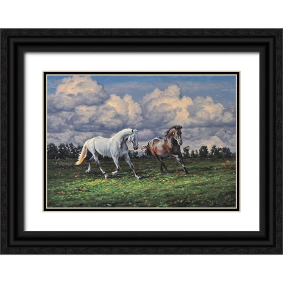 Adamov, Alexey 32x24 Black Ornate Wood Framed with Double Matting Museum Art Print Titled - Horses after the Rain