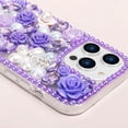 thumbnail image 5 of for iPhone 14 Pro Max Bling Case with Strap, Luxury Glitter Rhinestone Diamond Crystal Sparkle Rose Flower Pearl Floral Bracelets Soft Bumper Protective Case Cover for Women Girls Purple, 5 of 10