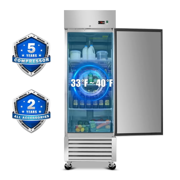 WHALL 27" Commercial Refrigerator 23 Cu.ft with 1 Solid Door Reach-In Refrigerators Stainless Steel ETL Approved Upright Fridge Storage